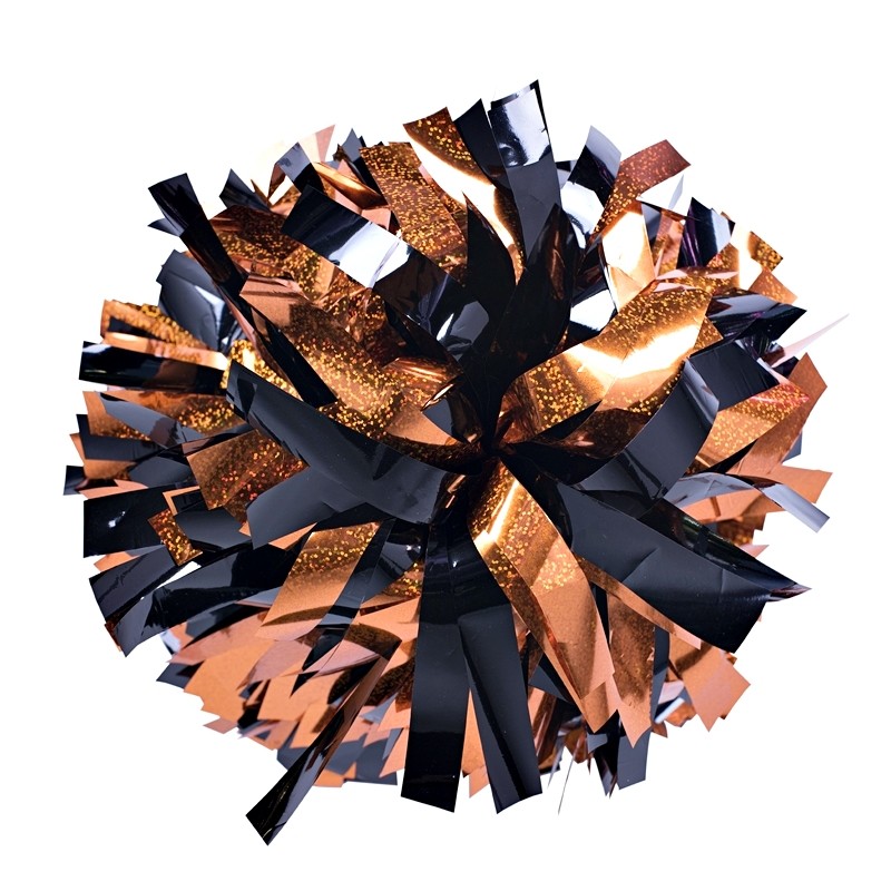 6" Poms Holographic Orange Metallic Black